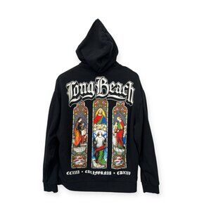 ASOS Design Men's Long Beach Oversize Graphic Hoodie Size S Small Black